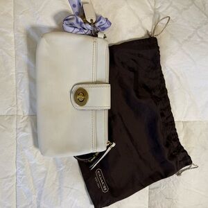 Coach Ivory Leather Wristlet with Gold Accents